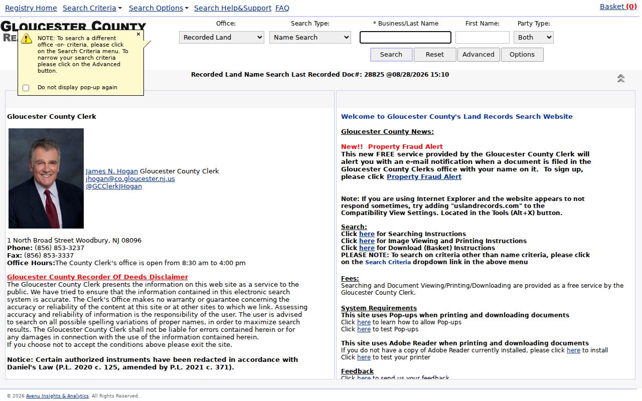 Washington Township previous residents research through the Gloucester County land records portal