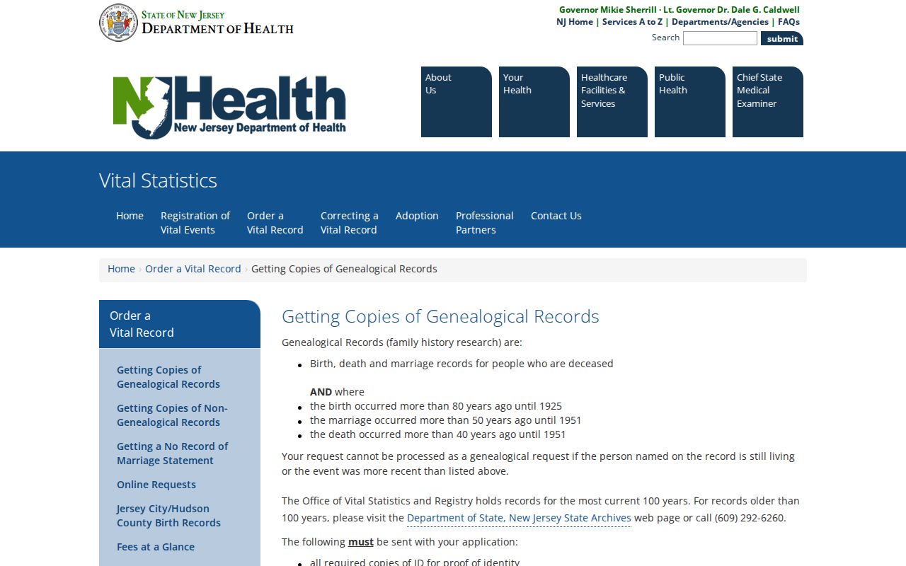 Washington Township resident lookup and New Jersey genealogy access rules