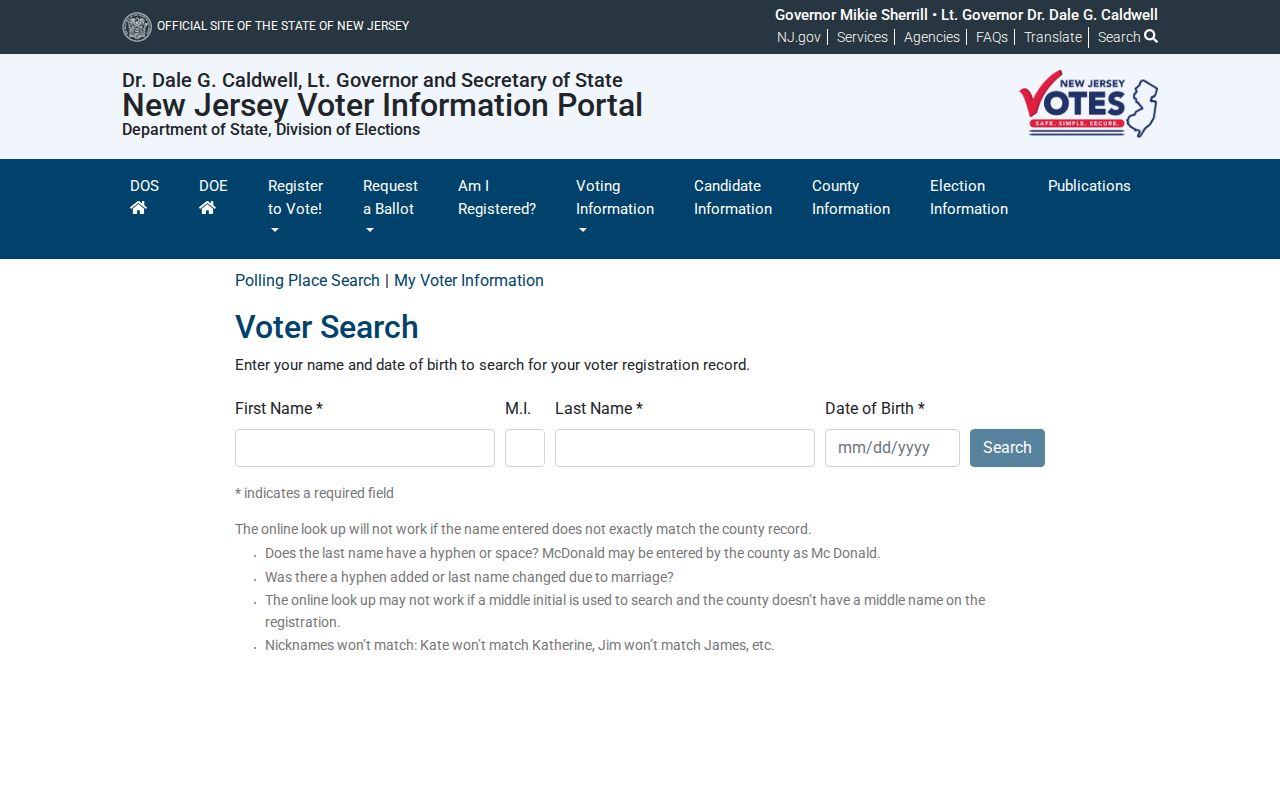 Washington Township resident lookup through the New Jersey voter registration check